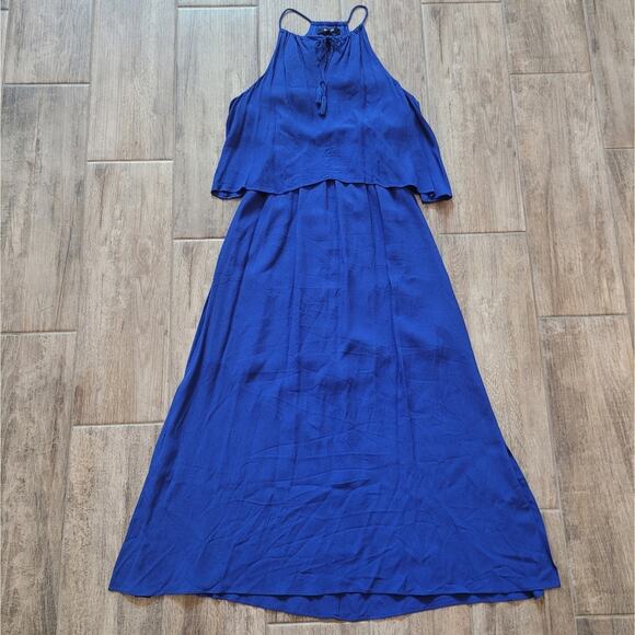 Madewell Maxi Dress Size 2 Flutter Back Overlay Midi Tiered Slit Royal Blue - Picture 5 of 16